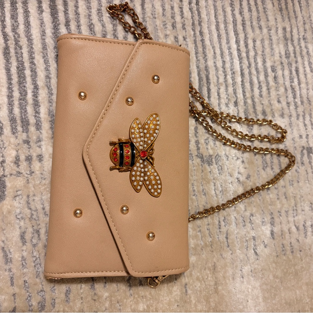 Beige Clutch with Gold Bee Accent